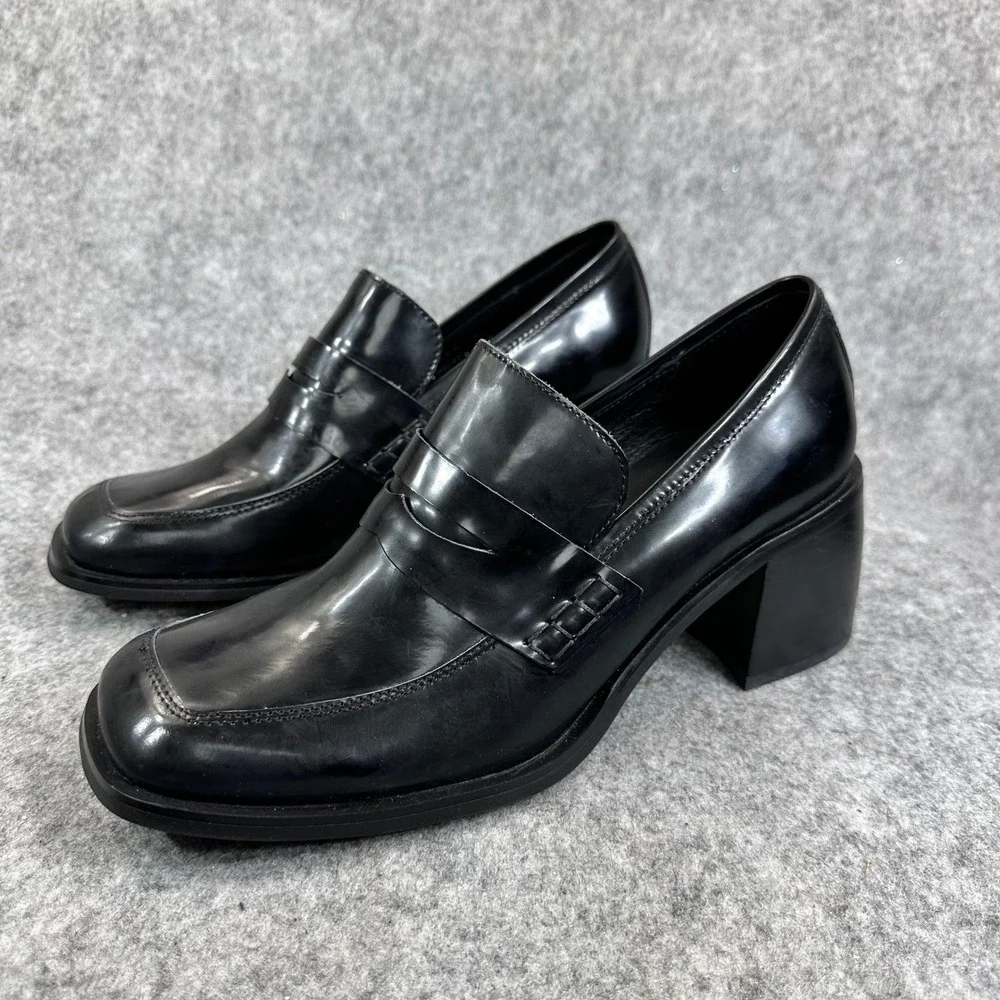 Jeffrey Campbell Ecole Loafers Womens 9 Black Patent Block Heel Penny Platform